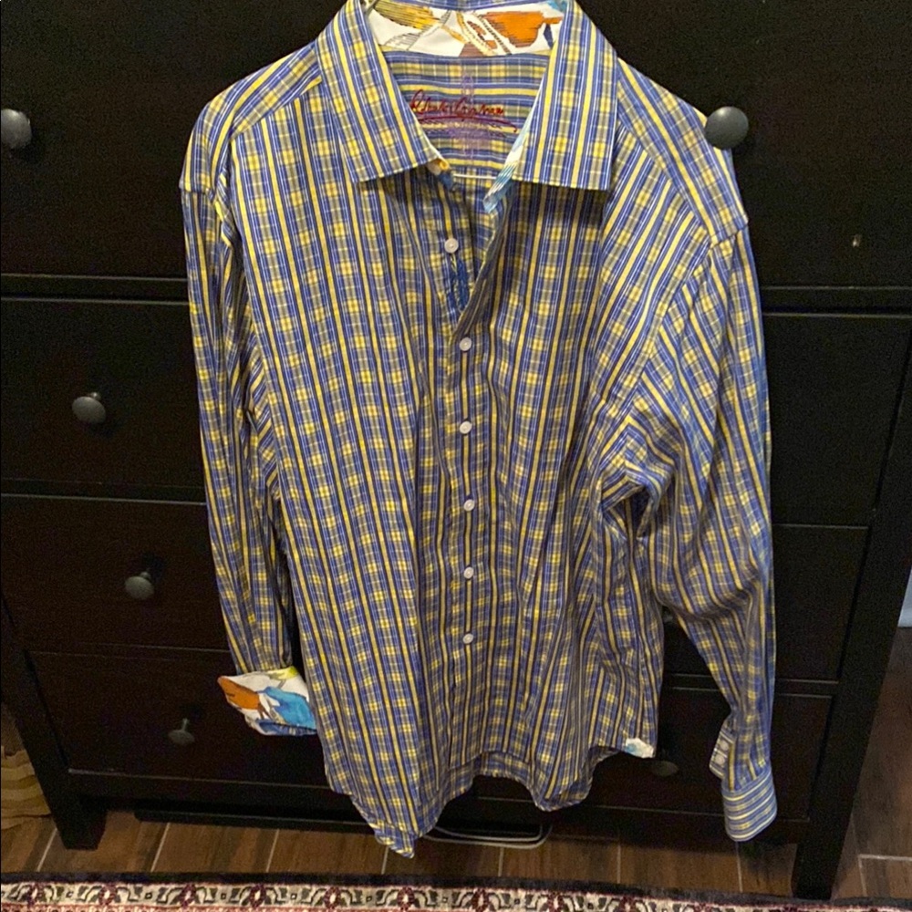 Men's Robert Graham Blue and Yellow Checkered Shirt
